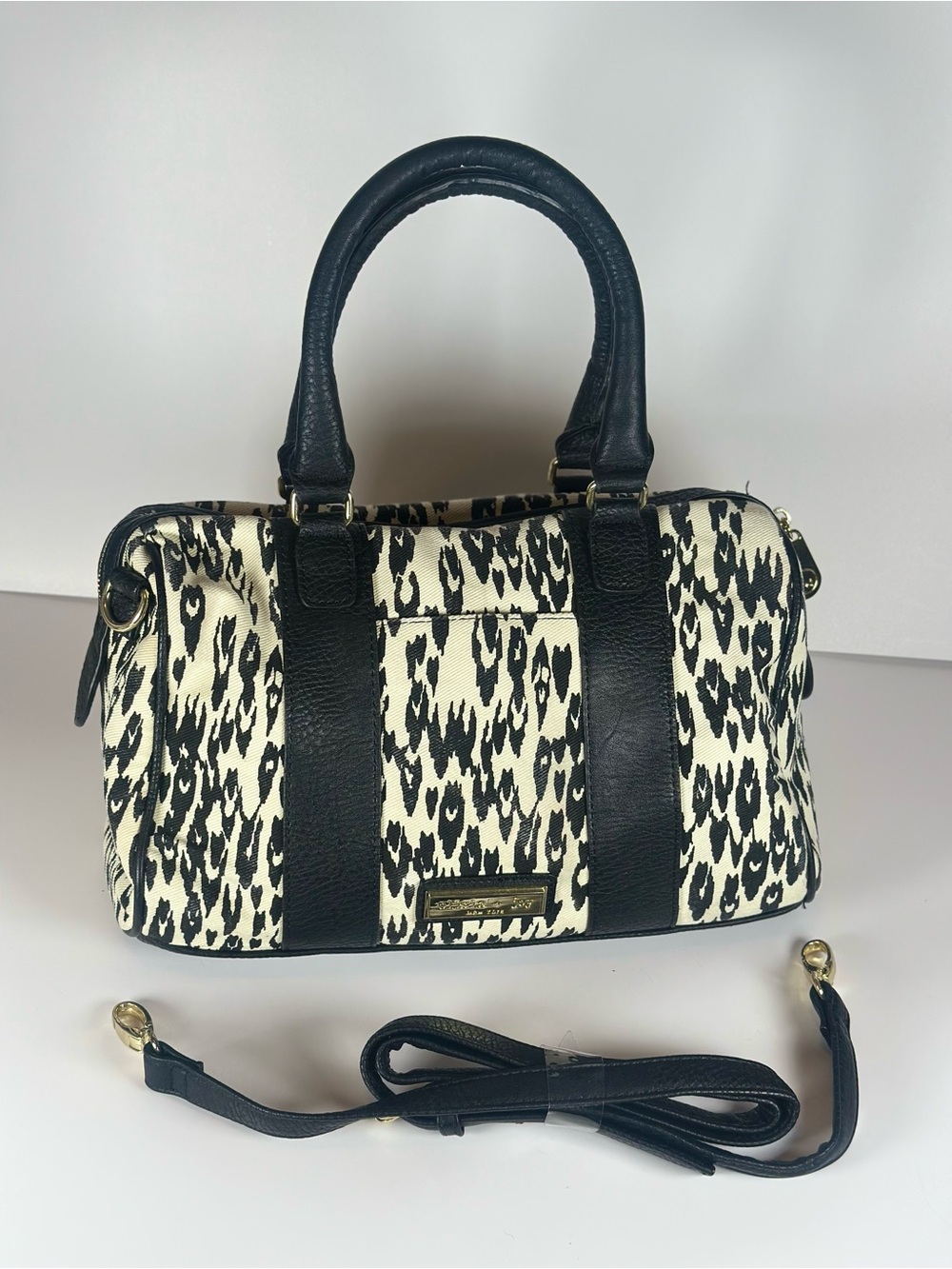 Olivia + Joy Black & Ivory Leopard-Print Denim Crossbody Boston